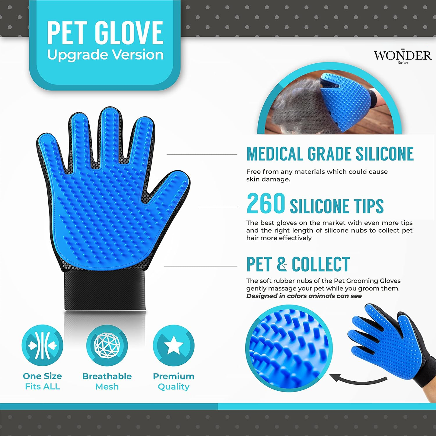 Pet Hair Remover & Massage Brush Glove